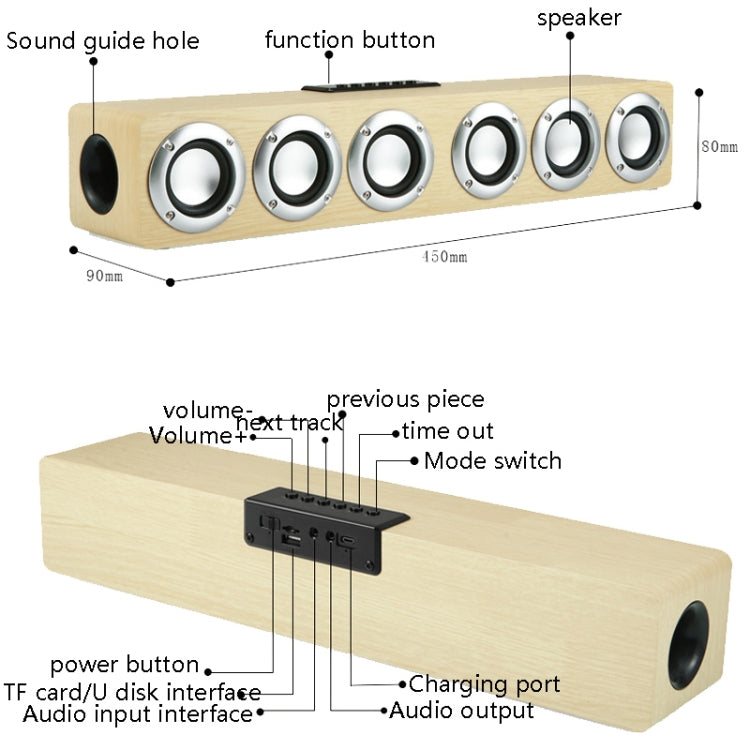 M1 Bluetooth Speaker Alarm Clock Wooden Wireless Desktop Loudspeaker, Yellow, Black