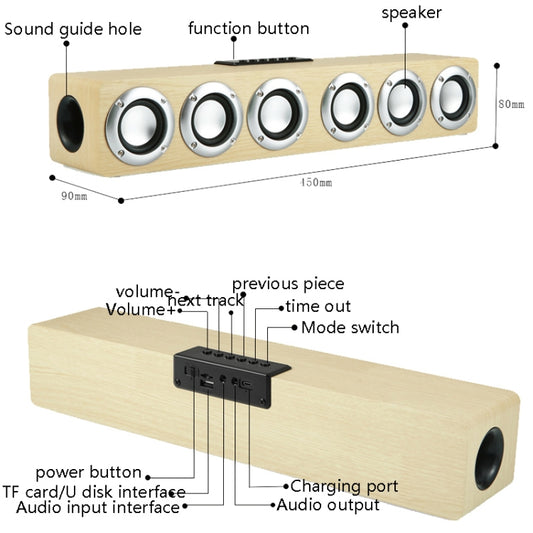 M1 Bluetooth Speaker Alarm Clock Wooden Wireless Desktop Loudspeaker, Yellow, Black