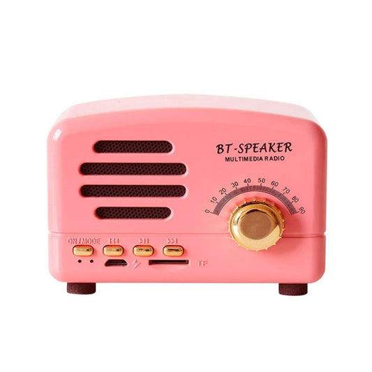 BT01 Retro Bluetooth Wireless Mini Speaker Portable Radio Support TF Card, Pink, Blue, Black, Red, Wood Grain