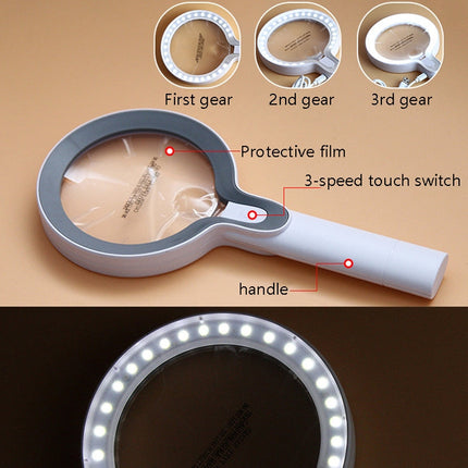 XT-8013 With 29 LED Lights 3 Gelling Touch Switch Magnifier 2 Times / 13 Times Hand-Held Magnifying Glass, XT-8013 (White+Gray), XT-8013(White+Dark Blue)