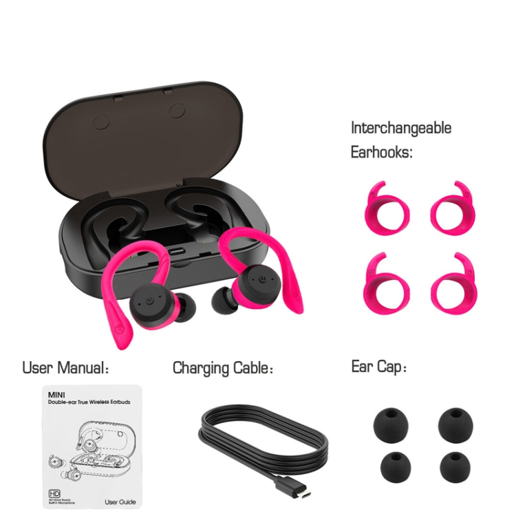 BE1032 Ear-mounted Waterproof Sports TWS Wireless Bluetooth Earphone, Black, Fluorescent Green, Rose Red