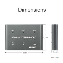 Waveshare 23738 4K HDMI Splitter, 1 In 4 Out, Share One HDMI Source