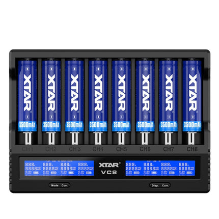 XTAR 8-Slot Battery Charger LCD Display Charger QC3.0 Type C Fast Charger for 21700 / 18650 Battery, VC8