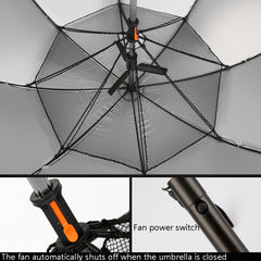PGM YS005 Golf Umbrella Self-Contained Electric Fan Sunscreen Umbrella, Dark Blue, Black, Lake Blue