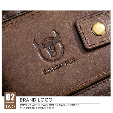 BUFF CAPTAIN 231 First Layer Cowhide Zipper Wallet Horizontal Leather Multiple-Card Thicken Album Wallet, Brown, Yellow Brown, Wise Black