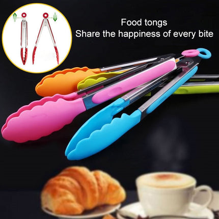 Kitchen Silicone Cooking Salad Stainless Steel Handle Food Clip, Steel Handle Food Clip(Blue), Steel Handle Food Clip(Pink), Steel Handle Food Clip(Yellow)