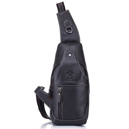 BULL CAPTAIN 019 Retro Men Leather Crossbody Shoulder Bag First-Layer Cowhide Chest Bag, Colour: Black + Buckle, Chestnut Brown, Yellow Brown, Gray Brown, Pure Black, Chestnut Brown + Buckle + Bracket, Black + Buckle + Bracket, Yellow + Buckle + Bracke...