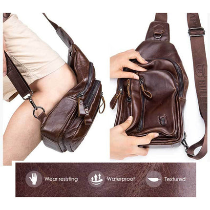 BUFF CAPTAIN 100 Men Leather Crossbody Shoulder Bag First-Layer Cowhide Multi-Function Sports Casual Chest Bag, Black, Brown, Yellow Brown