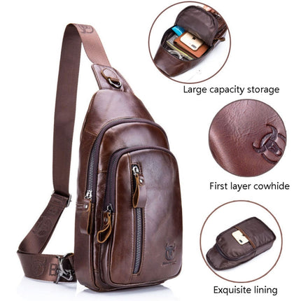 BUFF CAPTAIN 100 Men Leather Crossbody Shoulder Bag First-Layer Cowhide Multi-Function Sports Casual Chest Bag, Black, Brown, Yellow Brown