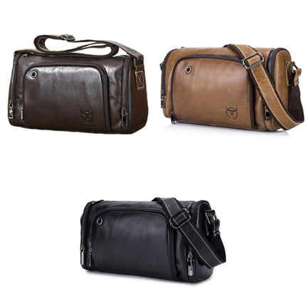BUFF CAPTAIN HKDJB--001 First-Layer Cowhide Shoulder Messenger Bag Sports Men Leather Bag, Dark Brown, Yellow, Black