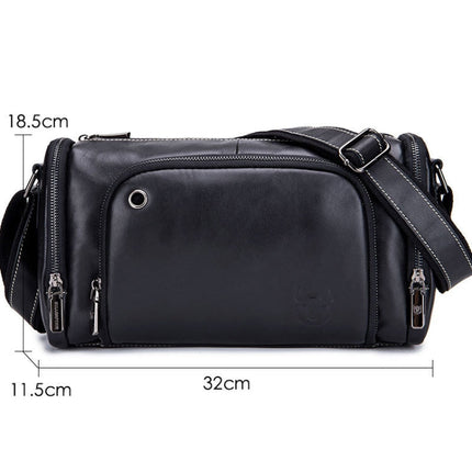 BUFF CAPTAIN HKDJB--001 First-Layer Cowhide Shoulder Messenger Bag Sports Men Leather Bag, Dark Brown, Yellow, Black