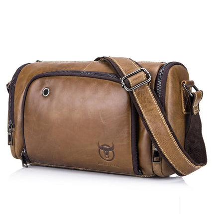 BUFF CAPTAIN HKDJB--001 First-Layer Cowhide Shoulder Messenger Bag Sports Men Leather Bag, Dark Brown, Yellow, Black