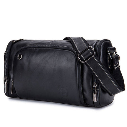 BUFF CAPTAIN HKDJB--001 First-Layer Cowhide Shoulder Messenger Bag Sports Men Leather Bag, Dark Brown, Yellow, Black