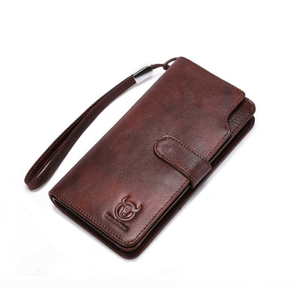 BULL CAPTAIN 028 Long Buckle Retro Cowhide Multi-Function Wallet (Black), Orange, Green, Blue, Red, Black, Brown