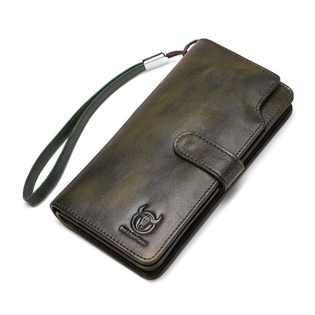 BULL CAPTAIN 028 Long Buckle Retro Cowhide Multi-Function Wallet (Black), Orange, Green, Blue, Red, Black, Brown