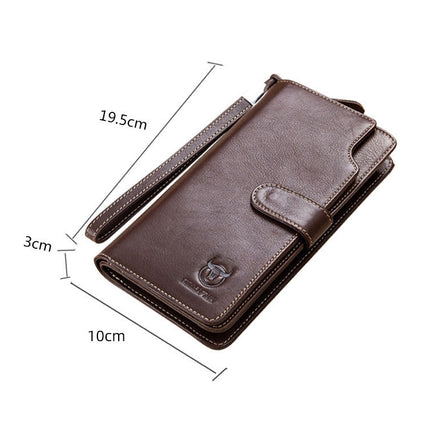 BULL CAPTAIN 028 Long Buckle Retro Cowhide Multi-Function Wallet (Black), Orange, Green, Blue, Red, Black, Brown