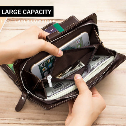 BULL CAPTAIN 028 Long Buckle Retro Cowhide Multi-Function Wallet (Black), Orange, Green, Blue, Red, Black, Brown
