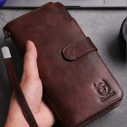 BULL CAPTAIN 028 Long Buckle Retro Cowhide Multi-Function Wallet (Black), Orange, Green, Blue, Red, Black, Brown