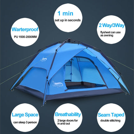 Desert&Fox Outdoor Travel Camp Tent Beach Automatic Easily Building Tent for 3-4 People, Army Green, Sky Blue, Fruit Green