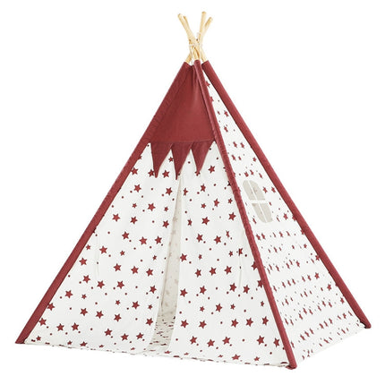 Indian Children Tent Cotton Cloth Indoor Play House Parent-Child Doll House, Pink Stars, Wavy Pattern