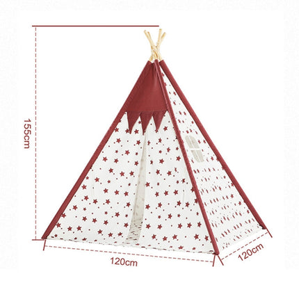 Indian Children Tent Cotton Cloth Indoor Play House Parent-Child Doll House, Pink Stars, Wavy Pattern