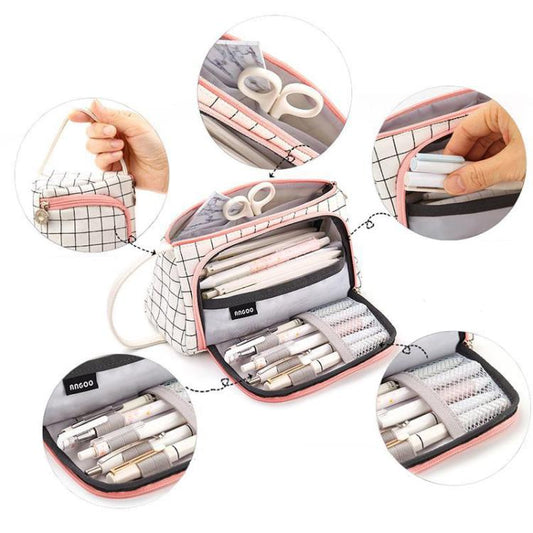 Angoo Large Capacity Pencil Case Cute Canvas Stationery Bag