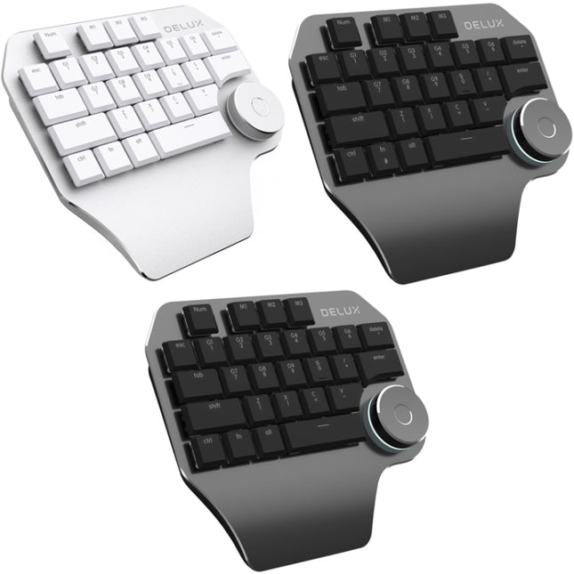 DELUX T11 29 Keys Single-Hand Keyboard Shortcut Key Speech Tool Flat Keyboard, Colour: Silver, Silver, Black