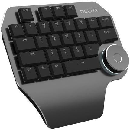 DELUX T11 29 Keys Single-Hand Keyboard Shortcut Key Speech Tool Flat Keyboard, Colour: Silver, Silver, Black