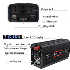 LCD Smart Home Car Inverter 12V To 220V Power Converter