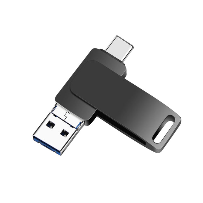 USB 3.0 + 8 Pin + USB-C / Type-C 3 in 1 Phone Computer Metal Rotatable U-Disk, 32GB, 16 GB, 64GB