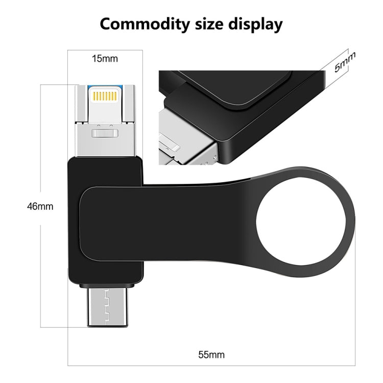 USB 3.0 + 8 Pin + USB-C / Type-C 3 in 1 Mobile Computer Metal U-Disk, 8GB, 16GB, 32GB, 64GB