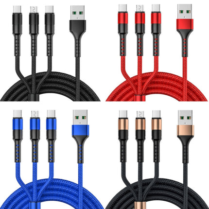 1.25m 3 In 1 USB to 8 Pin+Type-C+Micro USB Quick Charging Sync Data Cable, Output: 5A (Blue), 3A (Gold), 3A (Red), 3A (Black), 3A (Blue), 5A (Gold), 5A (Red), 5A (Black), 5A (Blue)