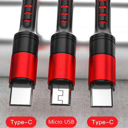 3 in 1 USB to Dual Type-C + Micro USB Quick Charging Sync Data Cable, Output:, 3A (Gold), 3A (Red), 3A (Black), 3A (Blue), 5A (Gold), 5A (Red), 5A (Black), 5A (Blue)
