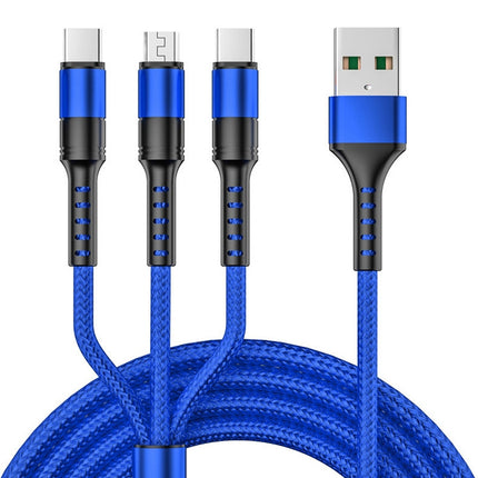 1.25m 3 In 1 USB to 8 Pin+Type-C+Micro USB Quick Charging Sync Data Cable, Output: 5A (Blue), 3A (Gold), 3A (Red), 3A (Black), 3A (Blue), 5A (Gold), 5A (Red), 5A (Black), 5A (Blue)