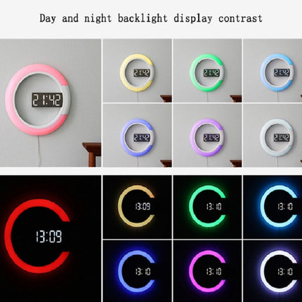 LED Mirror Hollow Wall Clock 7-color Switch Electronic Digital Display Wall Clock, Hollow Wall Clock