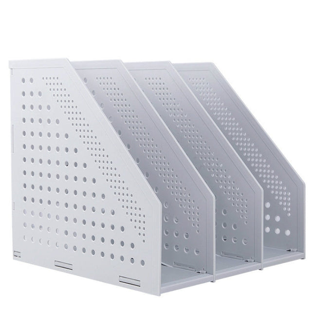 Deli 78995 Three-Compartment File Rack Foldable Desktop Storage Book Stand, Dark Gray, Light Gray