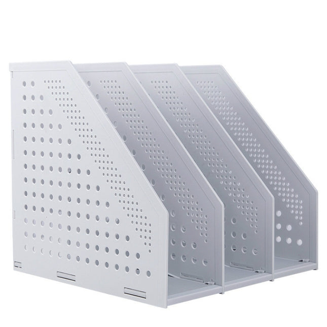 Deli 78995 Three-Compartment File Rack Foldable Desktop Storage Book Stand, Dark Gray, Light Gray