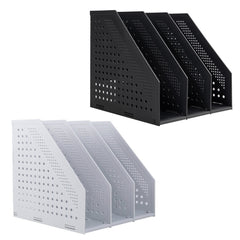 Deli 78995 Three-Compartment File Rack Foldable Desktop Storage Book Stand, Dark Gray, Light Gray