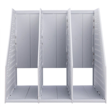 Deli 78995 Three-Compartment File Rack Foldable Desktop Storage Book Stand, Dark Gray, Light Gray