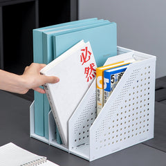 Deli 78995 Three-Compartment File Rack Foldable Desktop Storage Book Stand, Dark Gray, Light Gray