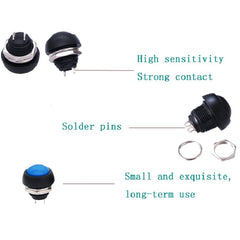 10 PCS Small Waterproof Self-Reset Button Switch, Black, Green, Red, Orange, White, Blue