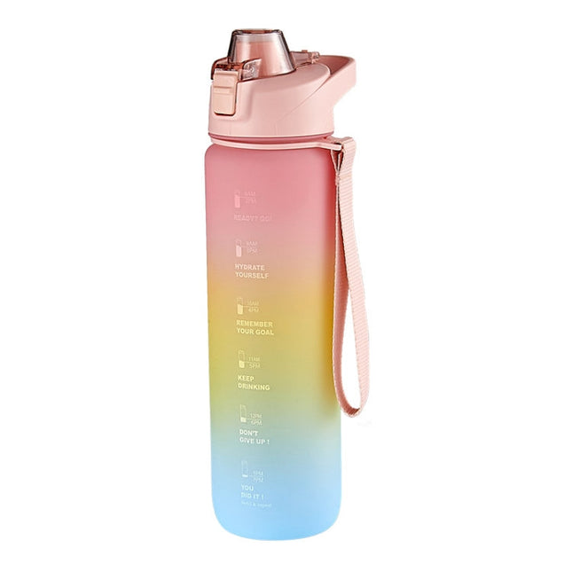 1000ml Large Capacity Gradient ColorsPlastic Sports Water Cup, Cherry Pink, Sky Blue, Silver Gray