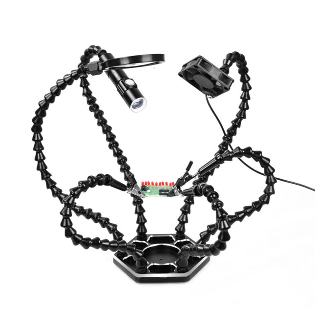 Six-Jaw LED Lamp Magnifying Glass Soldering Station with Fan, N-SS6LMF-BK9, N-SS6LF-BK9