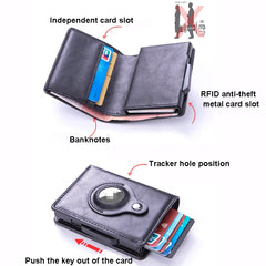 RFID Automatic Pop-Up Card Holder Multi-Function Locator Wallet For AirTag, x-80 Blue, x-80 Black, x-80 Brown, x-80 Apricot, x-80 Carbon Fiber