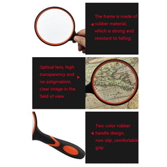 10X HD Optical Lens Handheld Magnifying Glass, 10X (50mm), 10X (65mm), 10X (75mm)