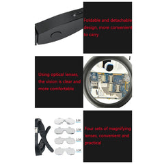 11537DC 1.5X / 2.5X / 3.5X / 5X Rechargeable LED Light Glasses Magnifier, 11537DC