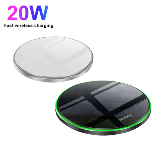 20W QI Metal Mirror Ultra-thin Wireless Charger, White, Black