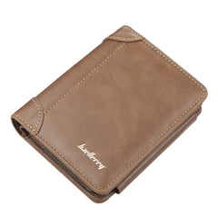 Baellerry D9159 Men Short Tri-Fold Zip Coin Purse Thin Card Holder, Black, Brown, Coffee