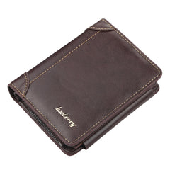 Baellerry D9159 Men Short Tri-Fold Zip Coin Purse Thin Card Holder, Black, Brown, Coffee