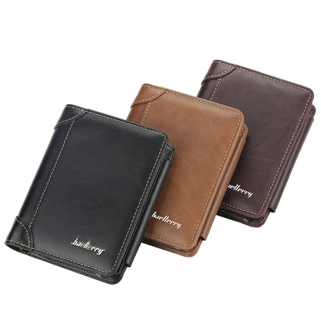 Baellerry D9159 Men Short Tri-Fold Zip Coin Purse Thin Card Holder